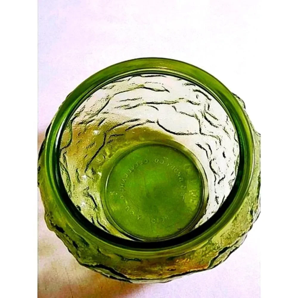 VINTAGE EO BRODY GREEN CRINKLE TEXTURED GLASS BOWL 5 x 5.5 G 108